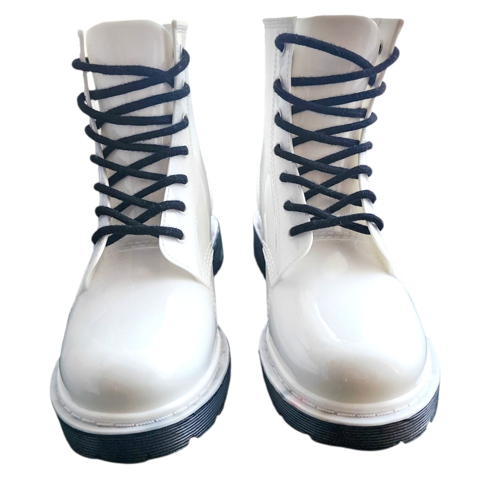 Unionbay Hayden Combat Boots White Black Lug Sole Lace Up Grunge Womens 8 NWOB